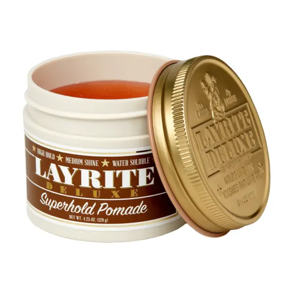 Layrite Superhold Pomade 4.25oz - Open angled view