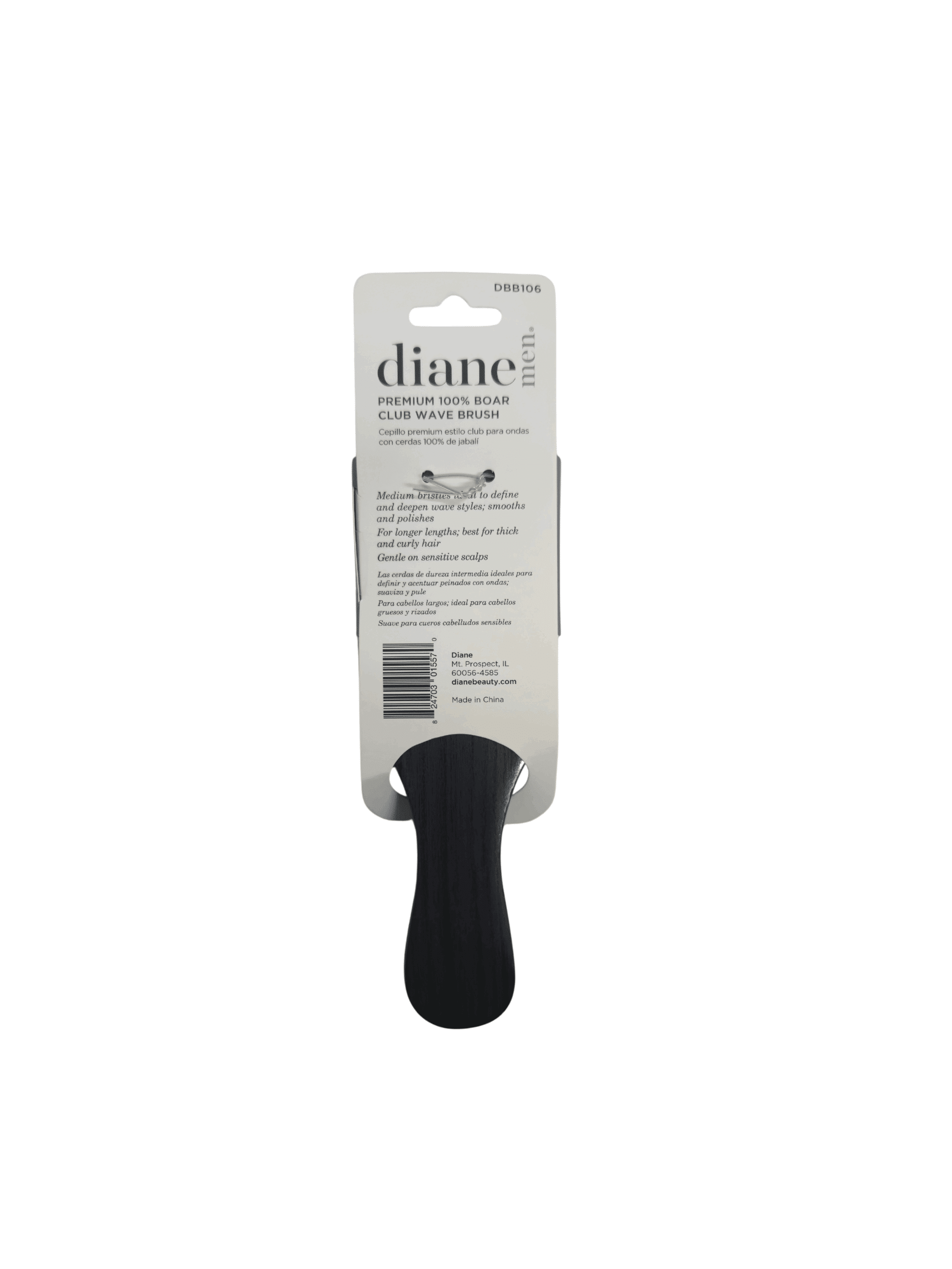 Diane Premium 100% Boar Club Wave Brush - Medium #DBB106 - Package back