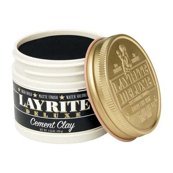 Layrite Cement Clay Pomade 4.25oz - Open angled view