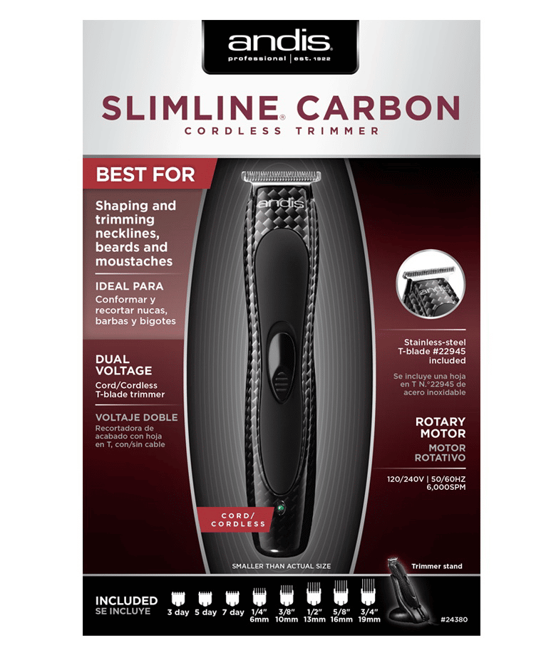 Andis SlimLine Carbon T-Blade Cordless Trimmer #24380 - Barber Depot