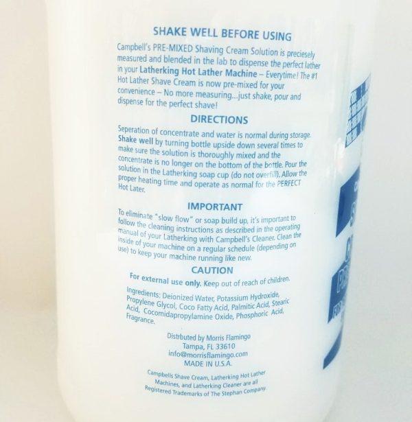 Campbell Liquid Shave Cream Pre-Mixed 64oz back info