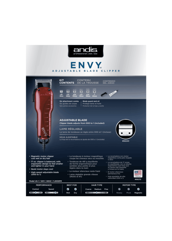Andis Envy Adjustable Blade Clipper 66215 Barber Depot Barber Supply