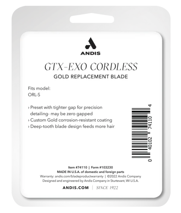 Andis GTX-Exo Cordless Gold GTX-Z Replacement Blade #74110 - Deep Tooth - Package back