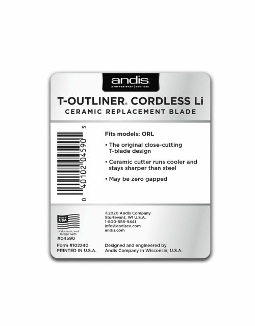 Andis Cordless T-Outliner Li Ceramic Replacement Blade #04590 package back