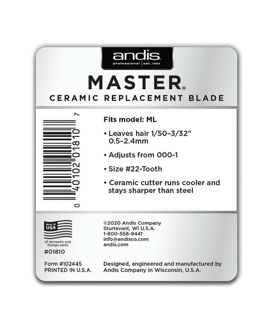 Andis Master Ceramic Replacement Blade #01810 package back