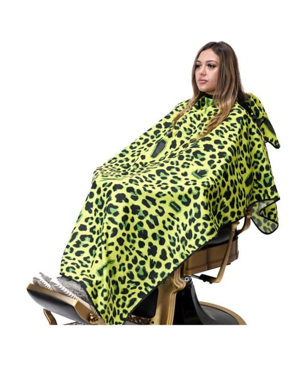 King Midas Leopard Cape Green on sitting person 2