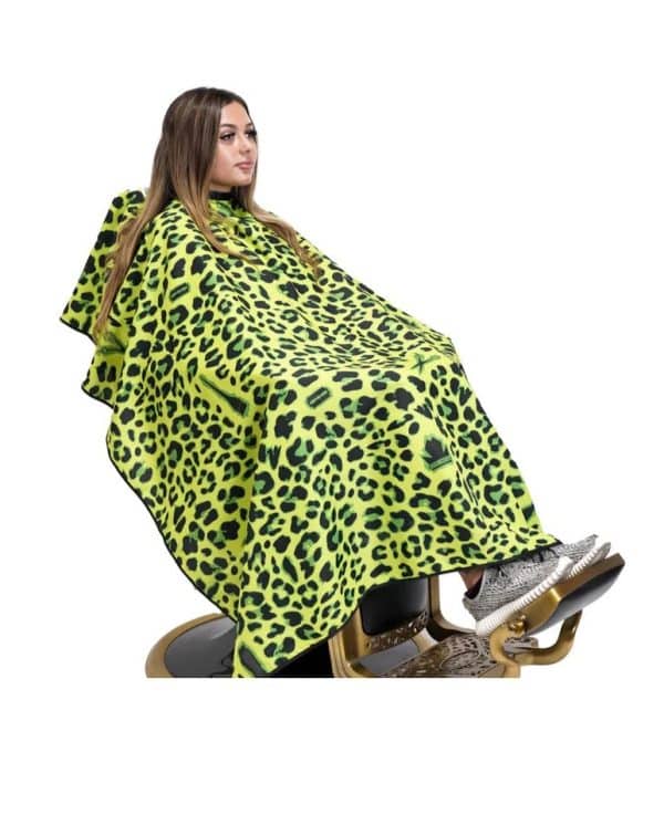 King Midas Leopard Cape Green on sitting person 3
