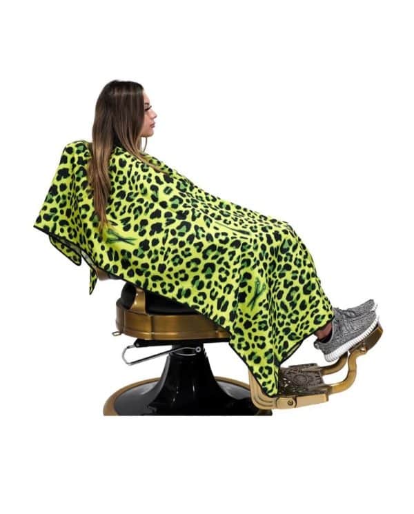 King Midas Leopard Cape Green on sitting person 4