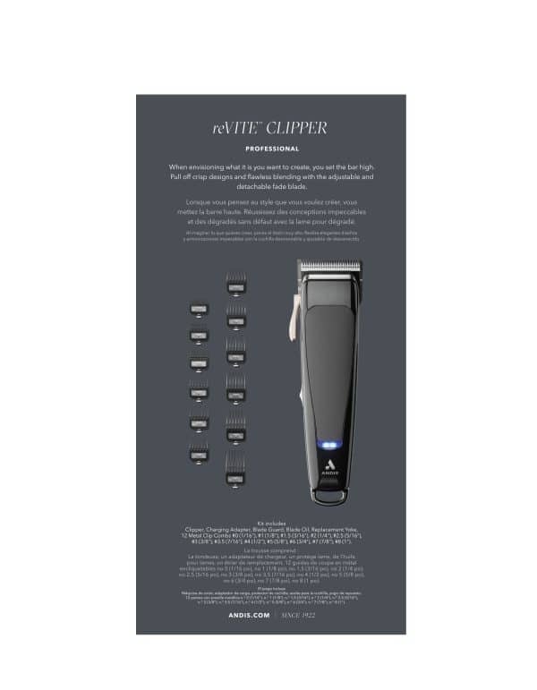 Andis reVITE Cordless Clipper Black #86000 - Package Back