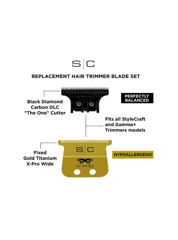Stylecraft Fixed Gold Titanium X-Pro Wide Trimmer Blade with DLC "The One" Cutter Set #SC527GB info