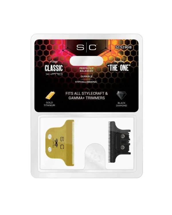 StyleCraft Gold X-Pro Fixed Trimmer Blade with DLC The One Cutter Set #SC529GB Packaging