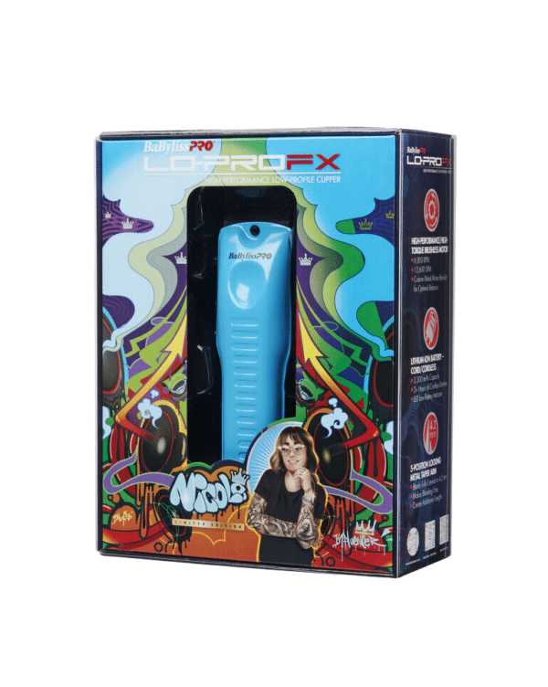 BabylissPro Special Edition Influencer LoProFX Clipper - Blue - FX825BI package angle