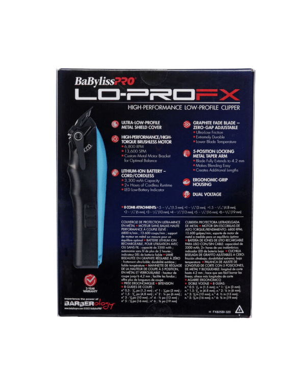 BabylissPro Special Edition Influencer LoProFX Clipper - Blue - FX825BI package back