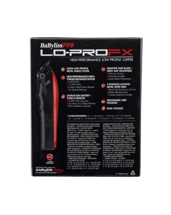BabylissPro Special Edition Influencer LoProFX Clipper - Red - FX825RI package back
