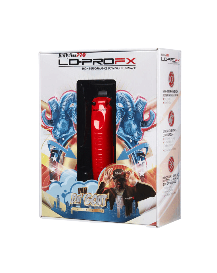 BabylissPro Special Edition Influencer LoProFX Trimmer - Red - FX726RI package angle