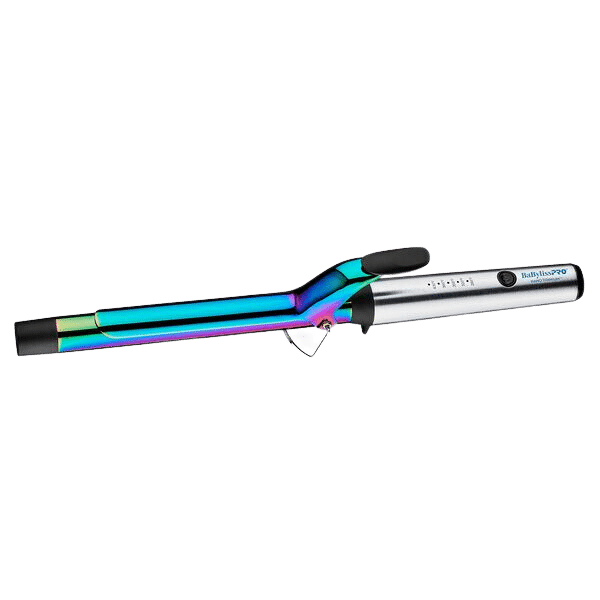 BabylissPro Nano Titanium Limited Edition Iridescent 1" Extended Barrel Curling Iron #BNTWRB100XLUC - angled