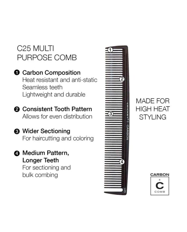 Cricket Carbon C25 Multipurpose Comb - Info
