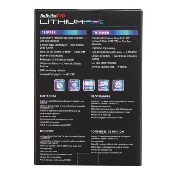 BabylissPro LithiumFX+ Limited Edition Iridescent #FX73HOLPKRB - Package Back