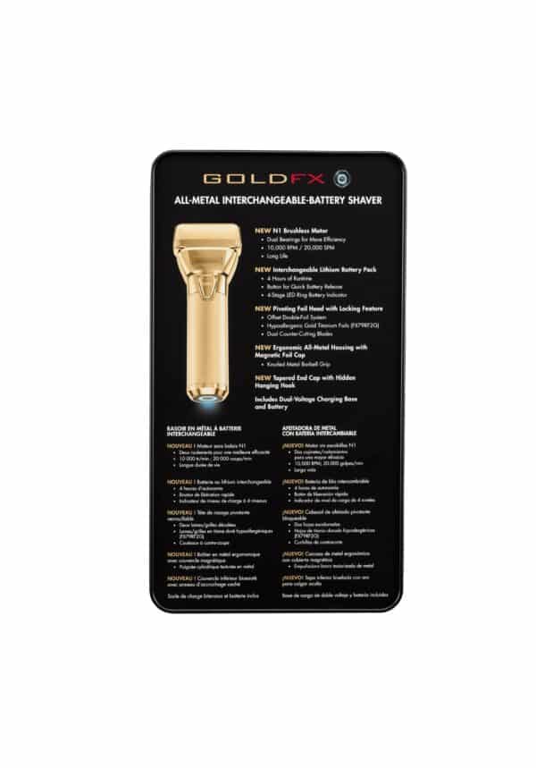 BabylissPro FXOne Cordless Double Foil Shaver Gold #FX79FSG - Package Back