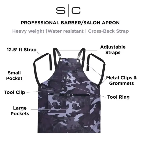 StyleCraft Black Camo Barber Apron #SC314B Info