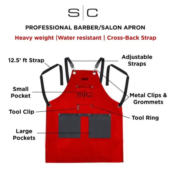 StyleCraft Red and Black Barber Apron #SC315R - Info