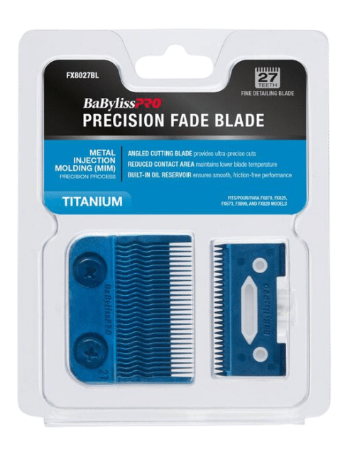 BabylissPro Blue Titanium Metal Injection Molded (MIM) Precision Fade Blade 27 Tooth #FX8027BL - Package Front