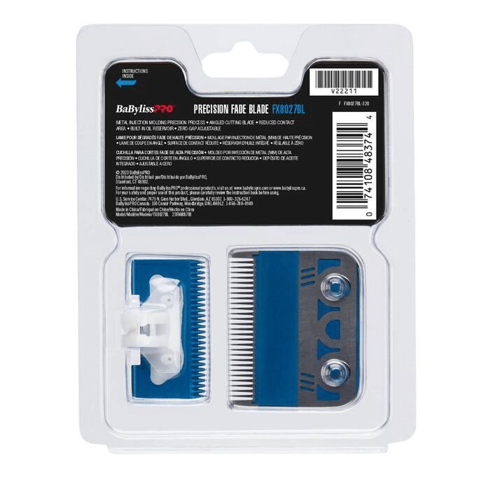BabylissPro Blue Titanium Metal Injection Molded (MIM) Precision Fade Blade 27 Tooth #FX8027BL - Package Back