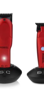 StyleCraft Rebel Clipper and Trimmer Combo (RED) #SC203R - Both on charging stand
