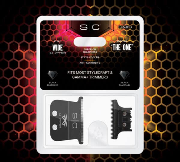 StyleCraft X-Pro Wide Black Diamond Fixed Blade with "The One" Cutter Trimmer Blade Set #SC536B - Package