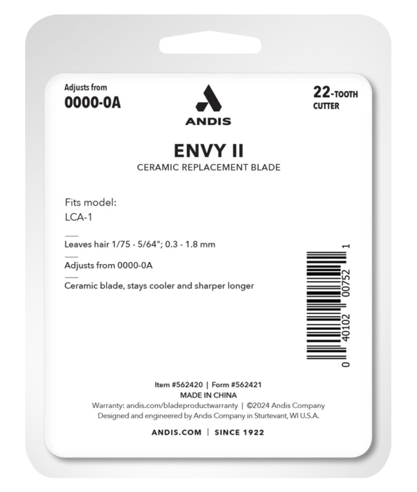 Andis Envy II Phaze Blade with Ceramic Cutter #562420 - Package Back