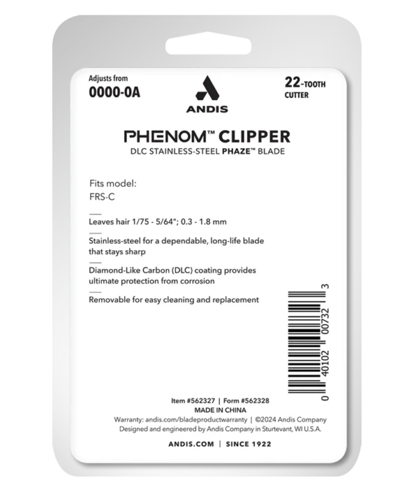 Andis Phenom Clipper Phaze Blade Assembly #562327 - Package Back