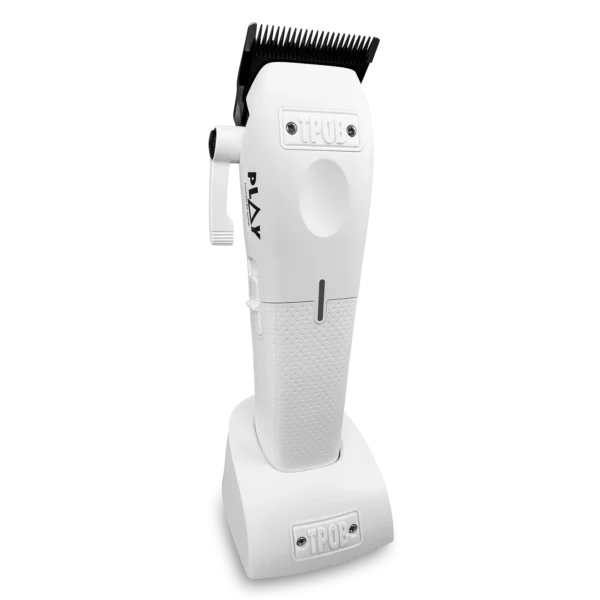 TPOB Play Clipper WhiteOut - On charging stand angled