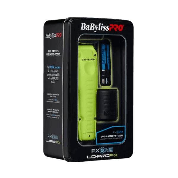 BabylissPro FXOne Lo-ProFX Clipper Neon Yellow #FX829NY - Package angled right
