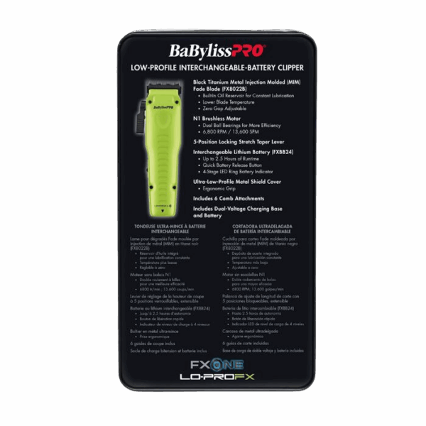 BabylissPro FXOne Lo-ProFX Clipper Neon Yellow #FX829NY - Package back