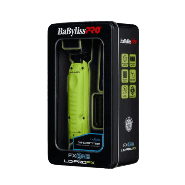 BabylissPro FXOne Lo-ProFX Trimmer Neon Yellow #FX729NY - Package angled left
