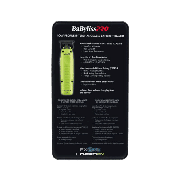 BabylissPro FXOne Lo-ProFX Trimmer Neon Yellow #FX729NY - Package back