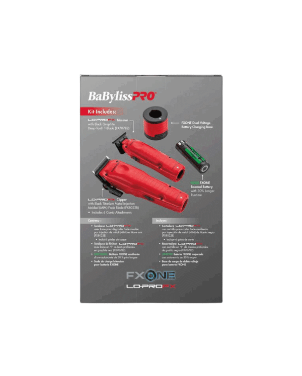 BabylissPro FXOne Lo-ProFX Limited Edition Matte Red Clipper and Trimmer Gift Set #FX129MRPK - Package back