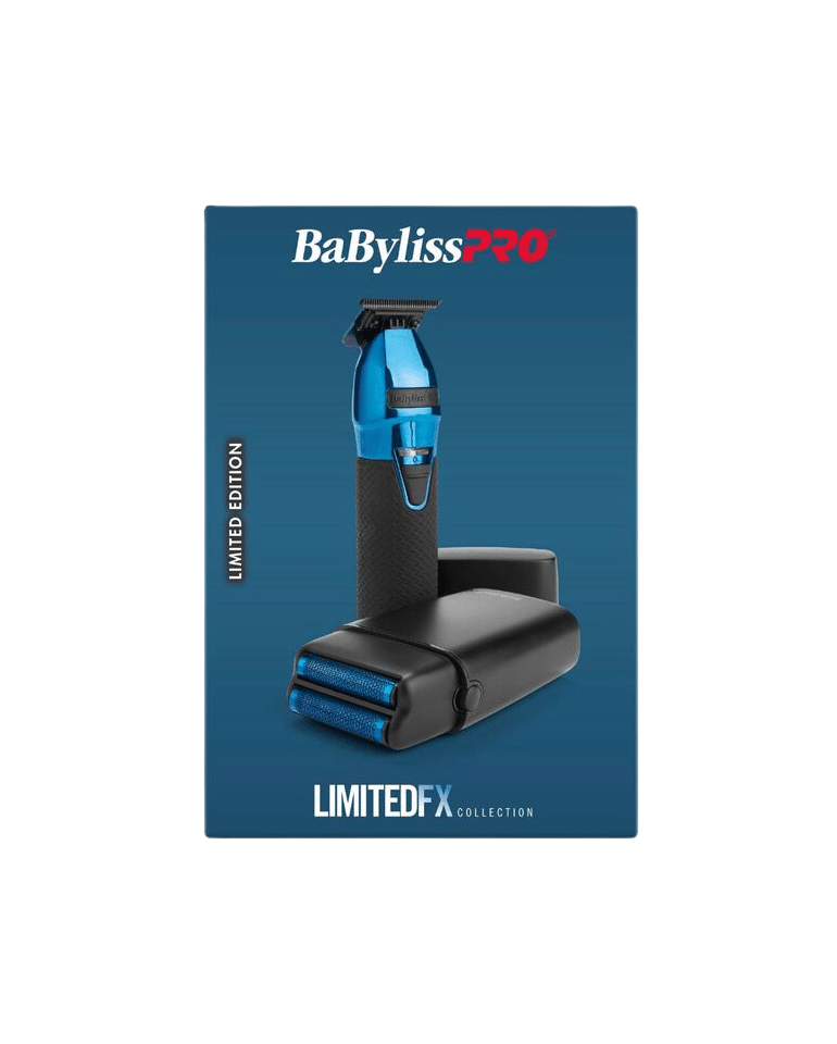 BabylissPro LimitedFX Black & Blue Trimmer and Double Foil Gift Set #FXDUOFS2TBL - Package front