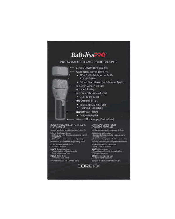 BabylissPro CoreFX Shaver #FX75FS2 - Package back