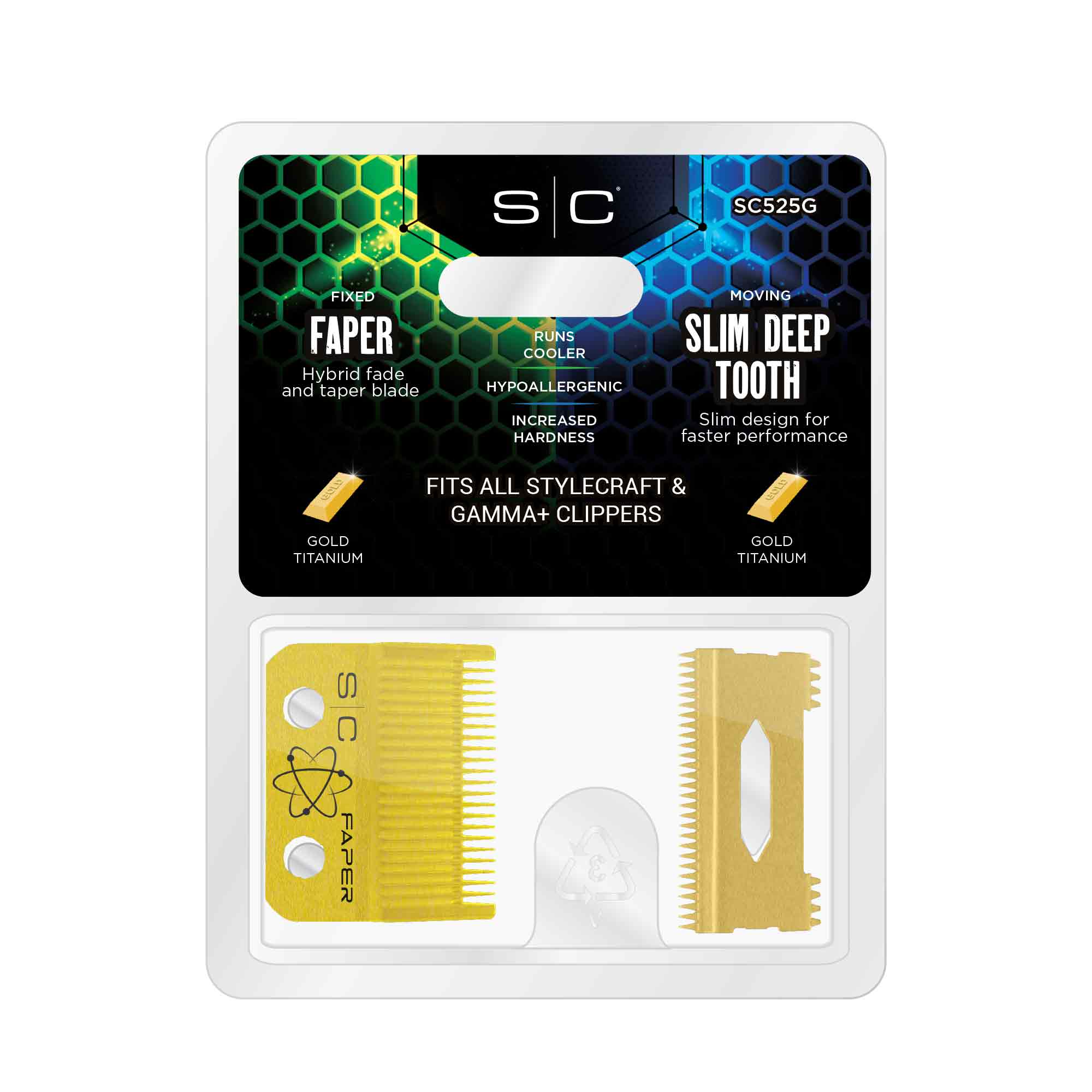 StyleCraft Gold Faper Blade with Gold Deep Slim Cutting Blade #SC525G - packaging