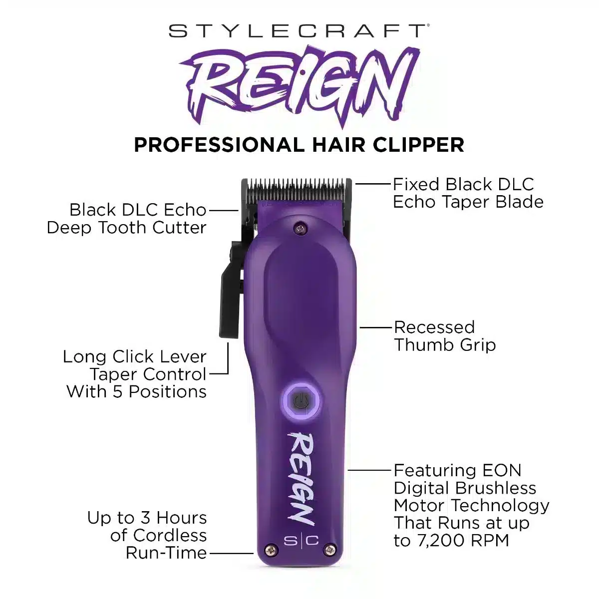 StyleCraft Reign Clipper Purple #SC620P - info