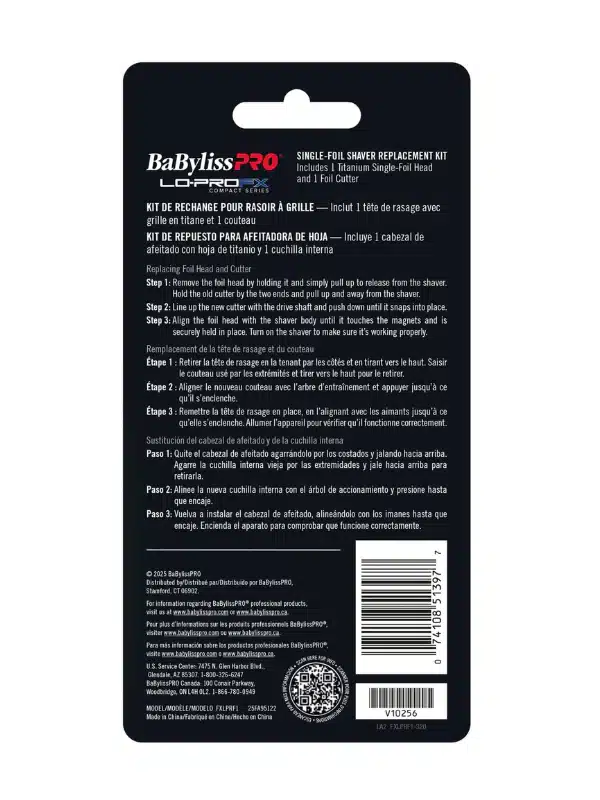 BabylissPro Lo-Profx Compact Series Foil Shaver Replacement Foil & Cutter #FXLPRF1 - Package back