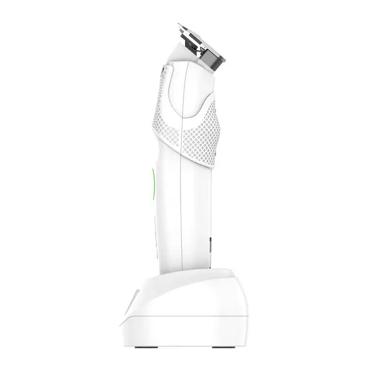 TPOB Go Trimmer - Whiteout - On charging stand side view
