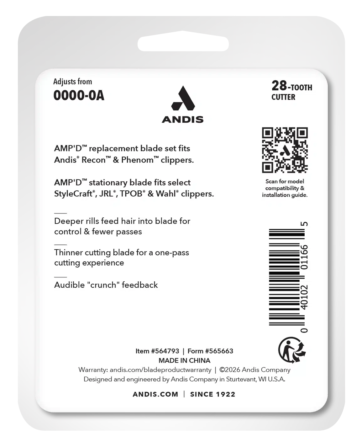 Andis Recon Amp'd Blade #564793 - package back