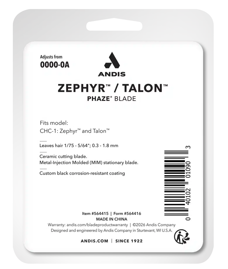 Andis Zephyr Talon Phaze Blade Black #564415 - Package back